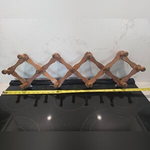 Vintage Wood Expandable Wall Hanger Folding 13 Peg Mug Coat Hat Accordion Rack